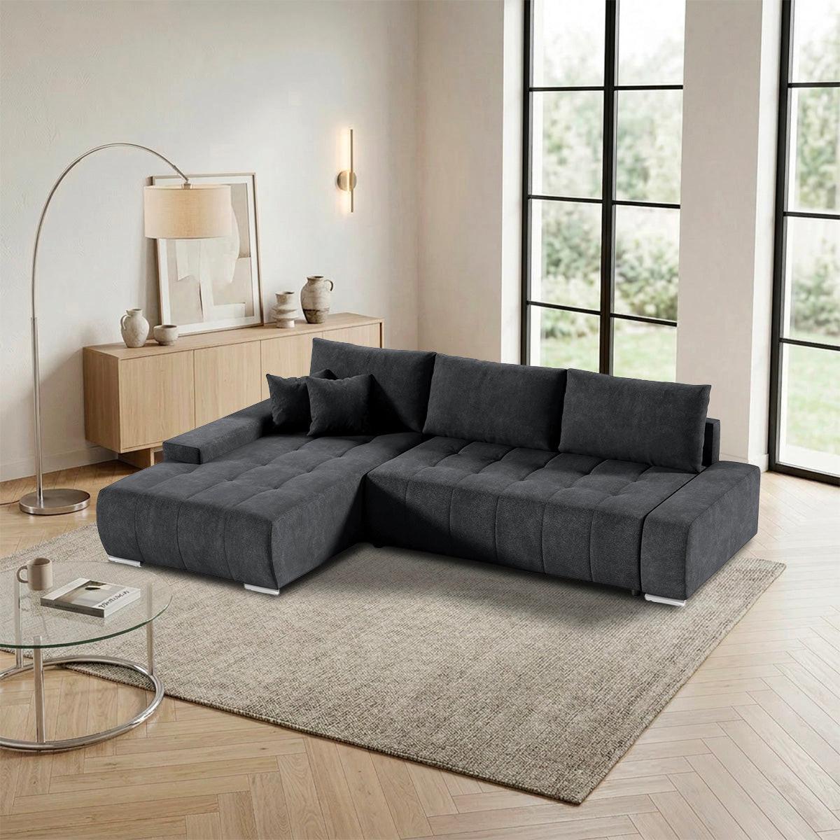 ECKSOFA Jonas 4 Sitzplätze Dunkelgrau - Grau, Holzwerkstoff (265/185cm) - Petits-meubles