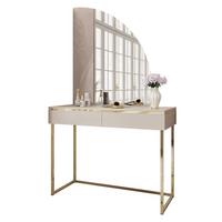 SCHMINKTISCH AURORA-Q GOLD auf goldenem Gestell mit rechts Spiegel - Kaschmir/Goldfarben, Holzwerkstoff/Metall (102/174/44cm) - Lookway