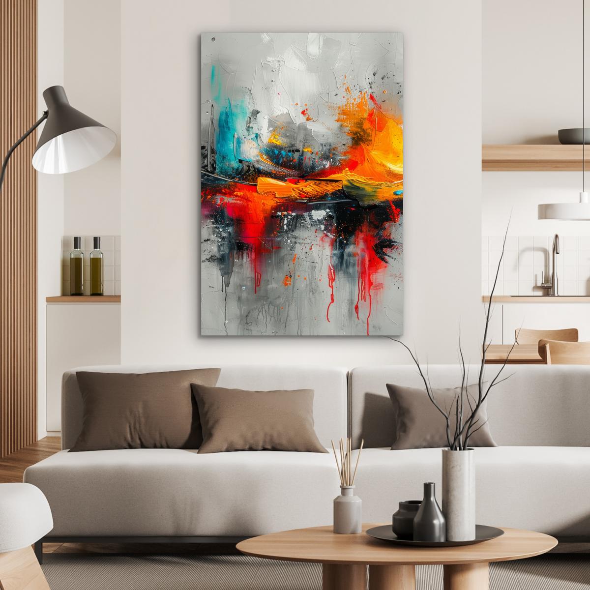 METALLBILD Moderne Kunst - Orange - Grau - Abstrakt 80x120 cm - Hellgrau, Metall (80/120cm) - MuchoWow