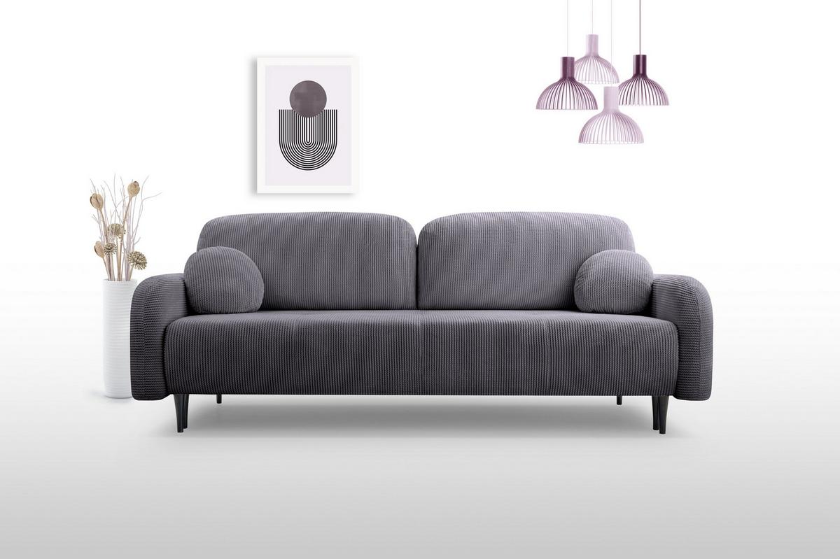 BETTSOFA VIVO Grau Geflochtener Stoff mit Schlaffunktion - Grau, Holz (230/95/102cm) - MASSENO