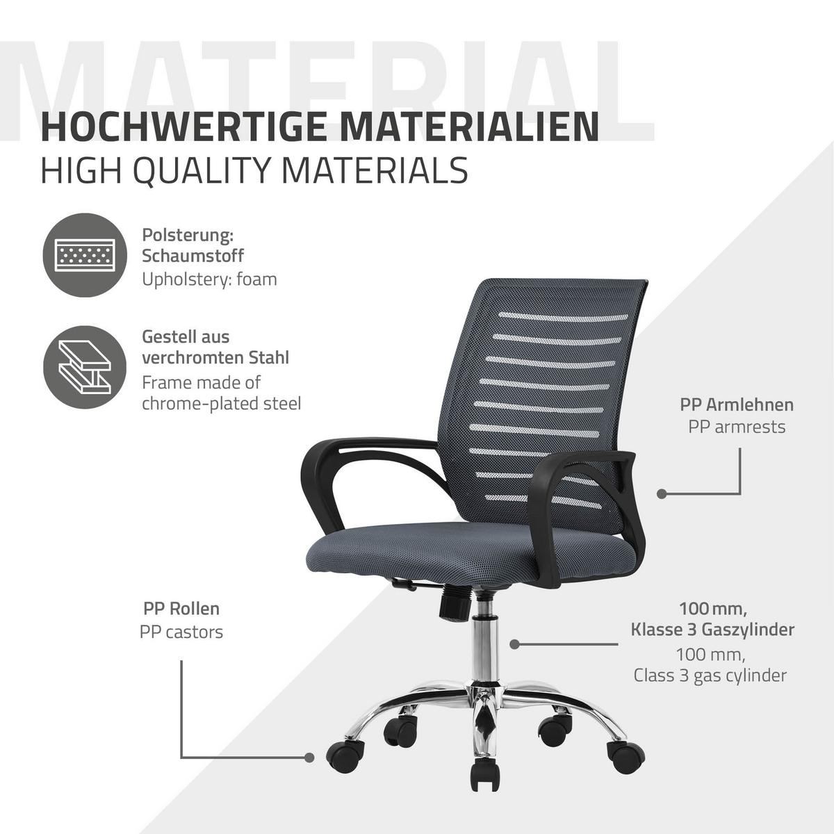 BÜROSTUHL Grau - Grau, Metall (54/99/59cm) - ML-DESIGN