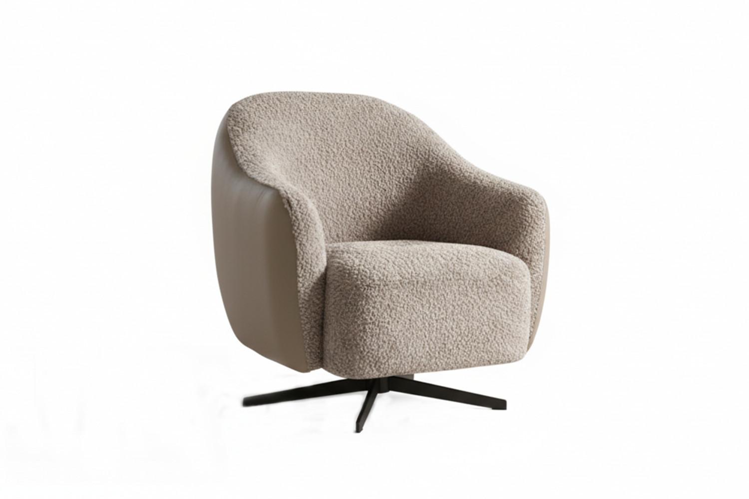 DREHSESSEL BRITTO Taupe Bouclé, Kunstleder Drehbar (360°) - Taupe/Schwarz, Textil/Metall (81/85/83cm) - KAWOLA