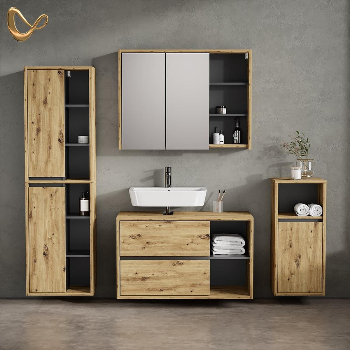 BADMÖBEL-SET Vomano Braun 4 Teile - Braun, Holzwerkstoff (45/100/60cm) - Livinity®
