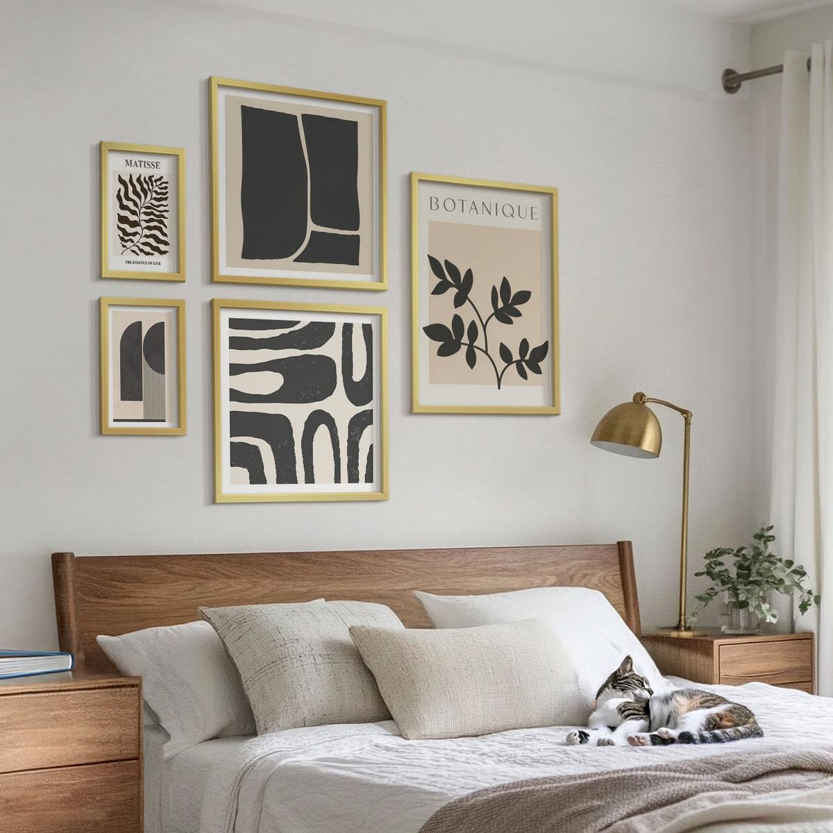 BILDER SET 5er Set - 50x50 cm & 20x30 cm & 40x60 cm Goldrahmen - Minimalistische Pflanzenposter - Goldfarben, Kunststoff (40/60cm) - TULUP