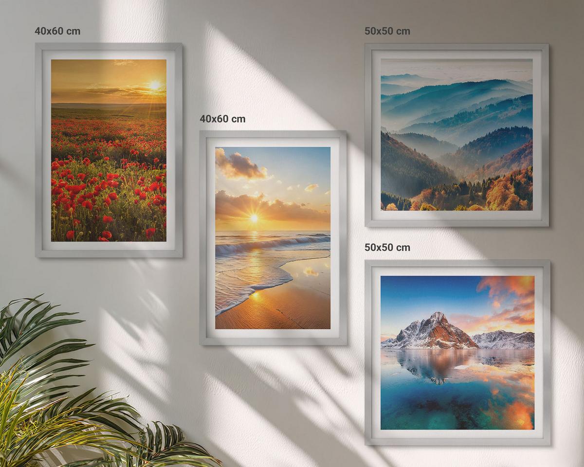 BILDER SET 4er Set - 50x50 cm & 40x60 cm Silberner Rahmen - Landschaften aus Bergen und Meeren im Westen - Silberfarben, Kunststoff (50/50cm) - TULUP