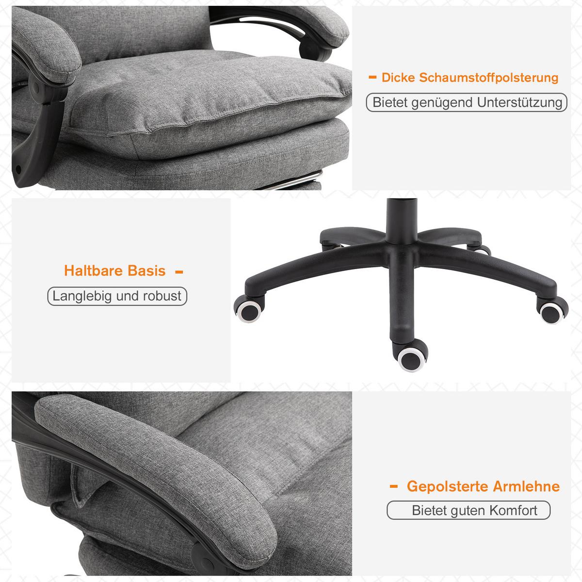 BÜROSTUHL massage Drehstuhl Massagefunktion Chefsessel höhenverstellbar Grau - Grau, Kunststoff (62/130/70cm) - Vinsetto