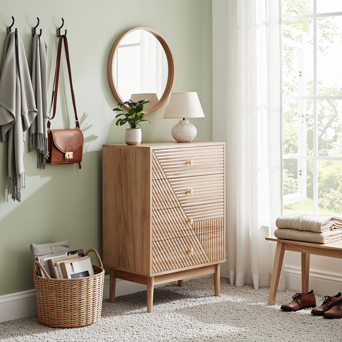 SIDEBOARD 60 cm Eiche – Schubladenschrank mit 4 Schubladen & Holzbeinen Modern - Eichefarben, Holzwerkstoff (60/90/40cm) - Urban Meuble