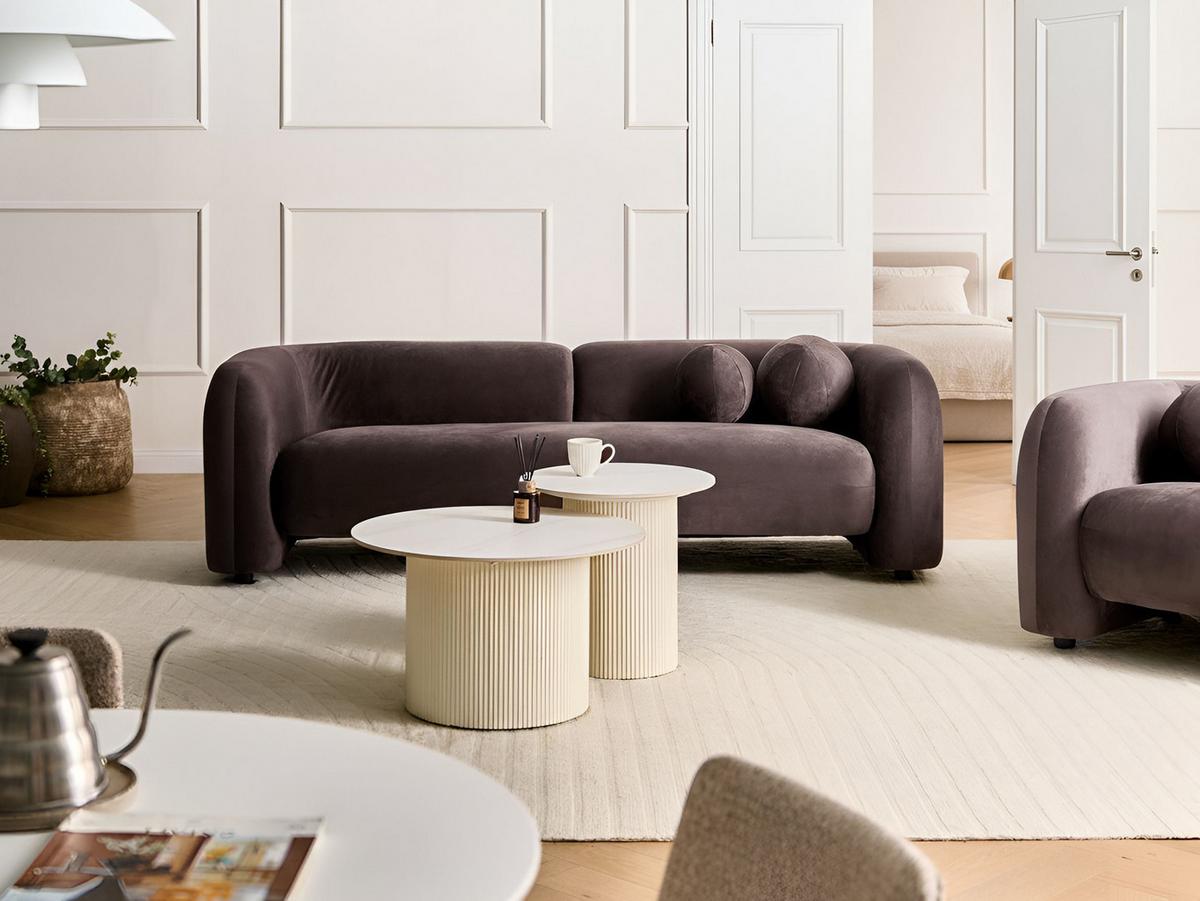 3-SITZER-SOFA Samtstoff Dunkelbraun Leiren - Dunkelbraun, Textil (224/68/87cm) - Beliani