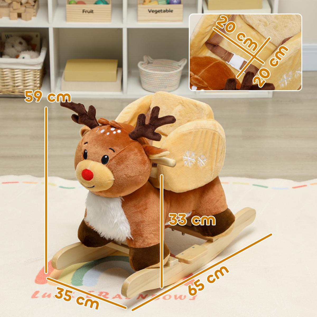KINDER-SCHAUKELPFERD Rentier mit Schlafliedern Plüsch Braun - Braun, Textil (32/55/65cm) - AIYAPLAY