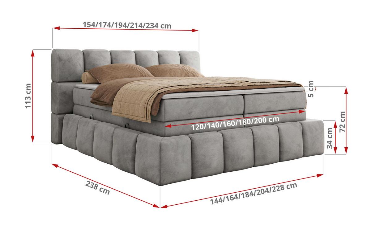 BOXSPRINGBETT NIRA KING 160/200 Hellgrau Velvet - H3 - Hellgrau, Holz/Textil (160/200cm) - MKS