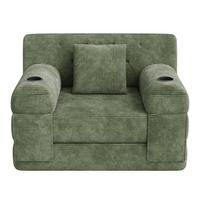 SCHLAFSOFA Cord mit Schlaffunktion, Getränkehalter & Taschen - Grün, Textil (107/81/80cm) - Urban Meuble