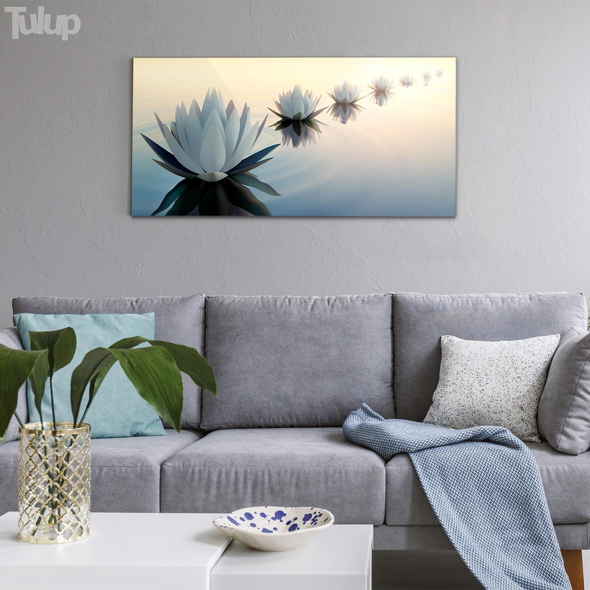 GLASBILD 140x70 cm Lotosblume - Schwarz, Glas (140/70cm) - TULUP