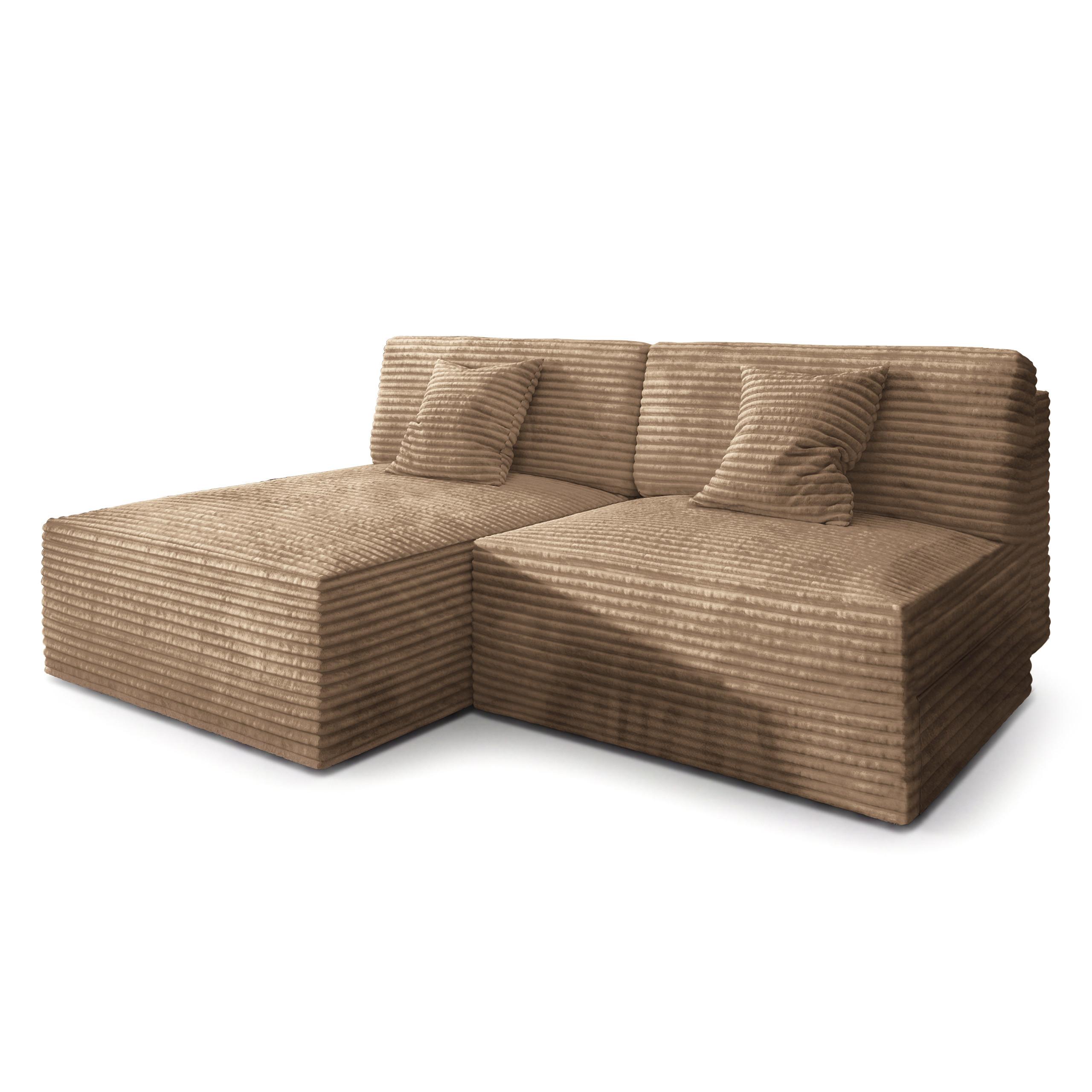 ECKSOFA FIORO Beige Kordstoff mit Schlaffunktion - Beige, Holz (204/148cm) - MASSENO