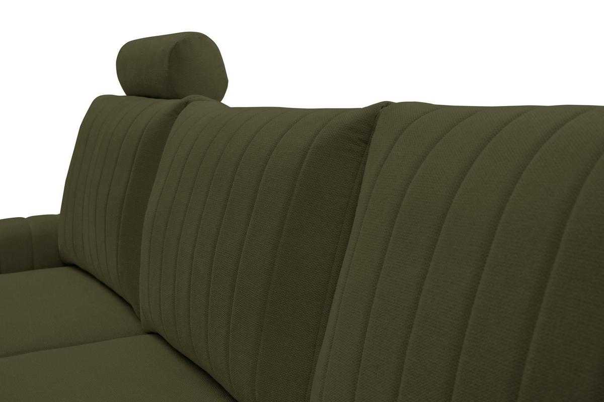 ECKSOFA VERONA L-S Olivgrün Geflochtener Stoff mit Schlaffunktion - Olivgrün, Holz (251/164cm) - MASSENO
