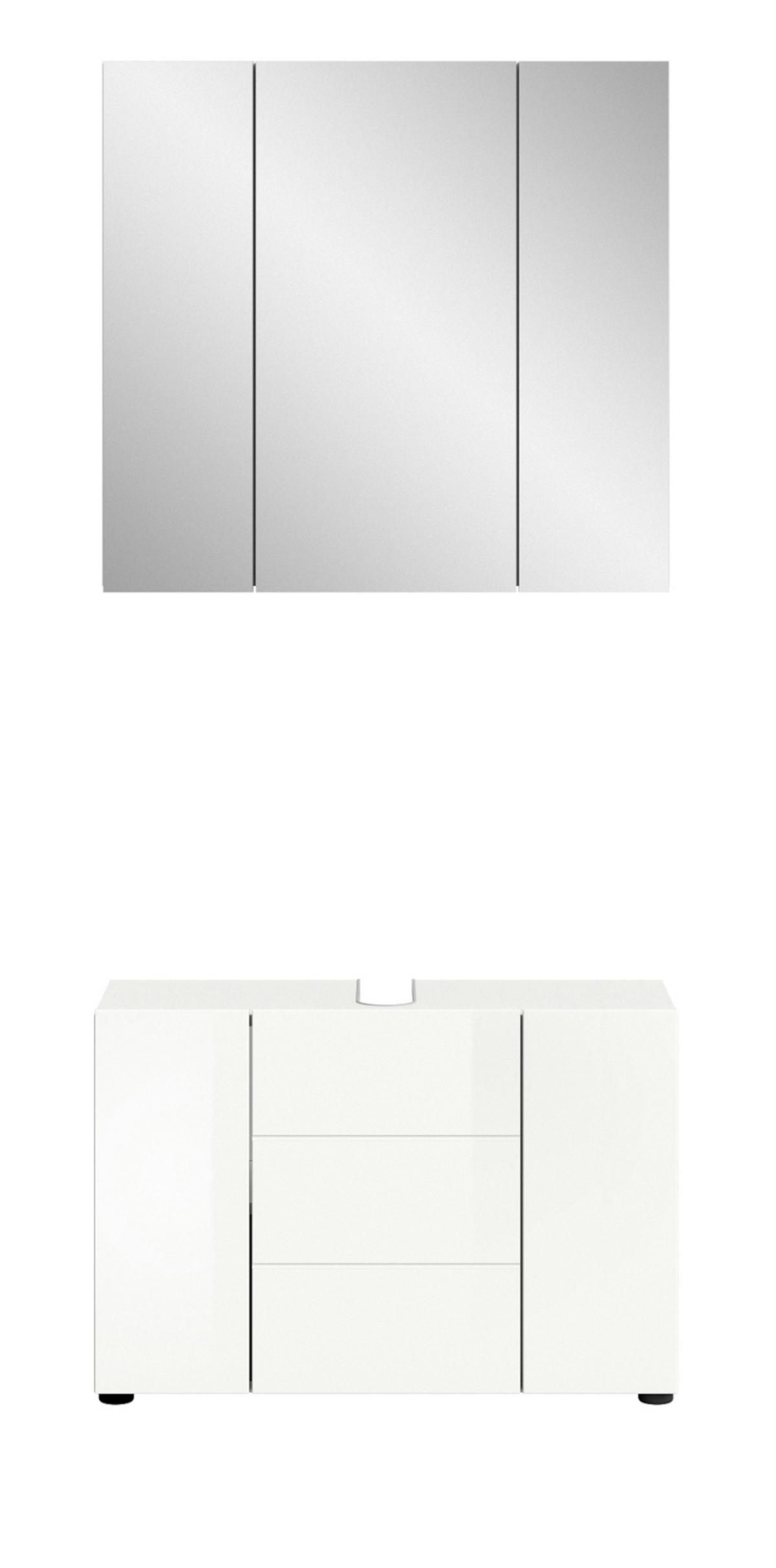 BADMÖBEL-SET 2-teilig weiß Hochglanz, Badkombination 80 cm - Weiß Hochglanz, Glas/Holzwerkstoff (82/190/34cm) - Inn.Furn