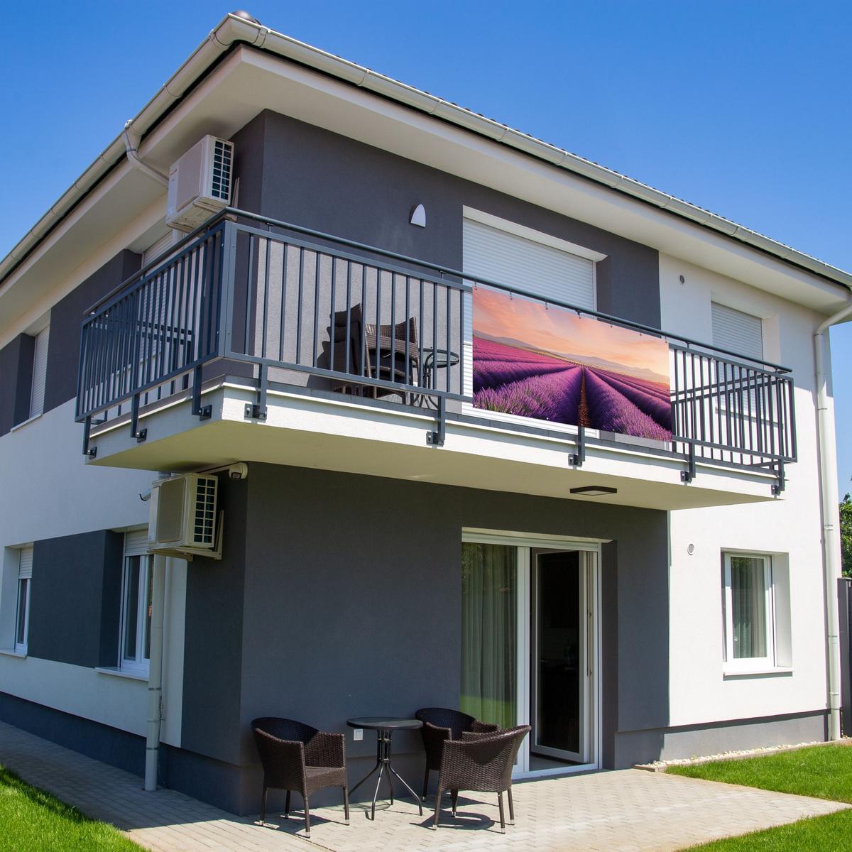 BALKON-SICHTSCHUTZ Lavendelfeld - Sonnenuntergang - Lila - Blumen Witterungsbeständig 200x110 cm - Violett, Kunststoff (200/110cm) - MuchoWow