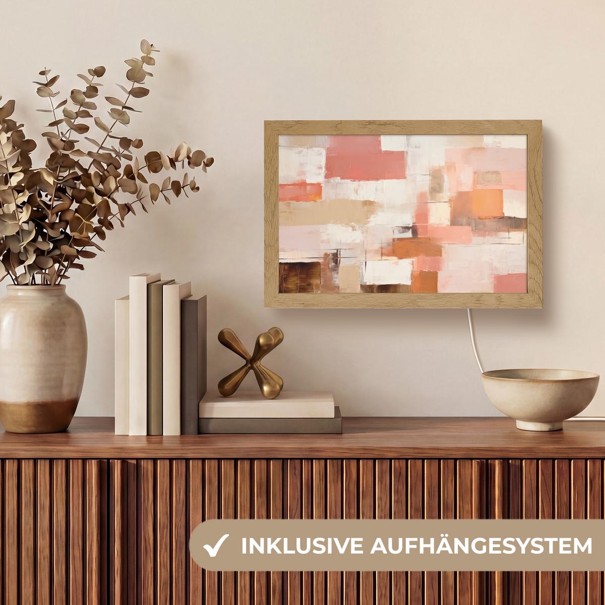 TISCHLEUCHTE Kunst - Rosa - Abstrakt 30x20 cm - Blaugrau, Holzwerkstoff (8/30/20cm) - OnlyWow