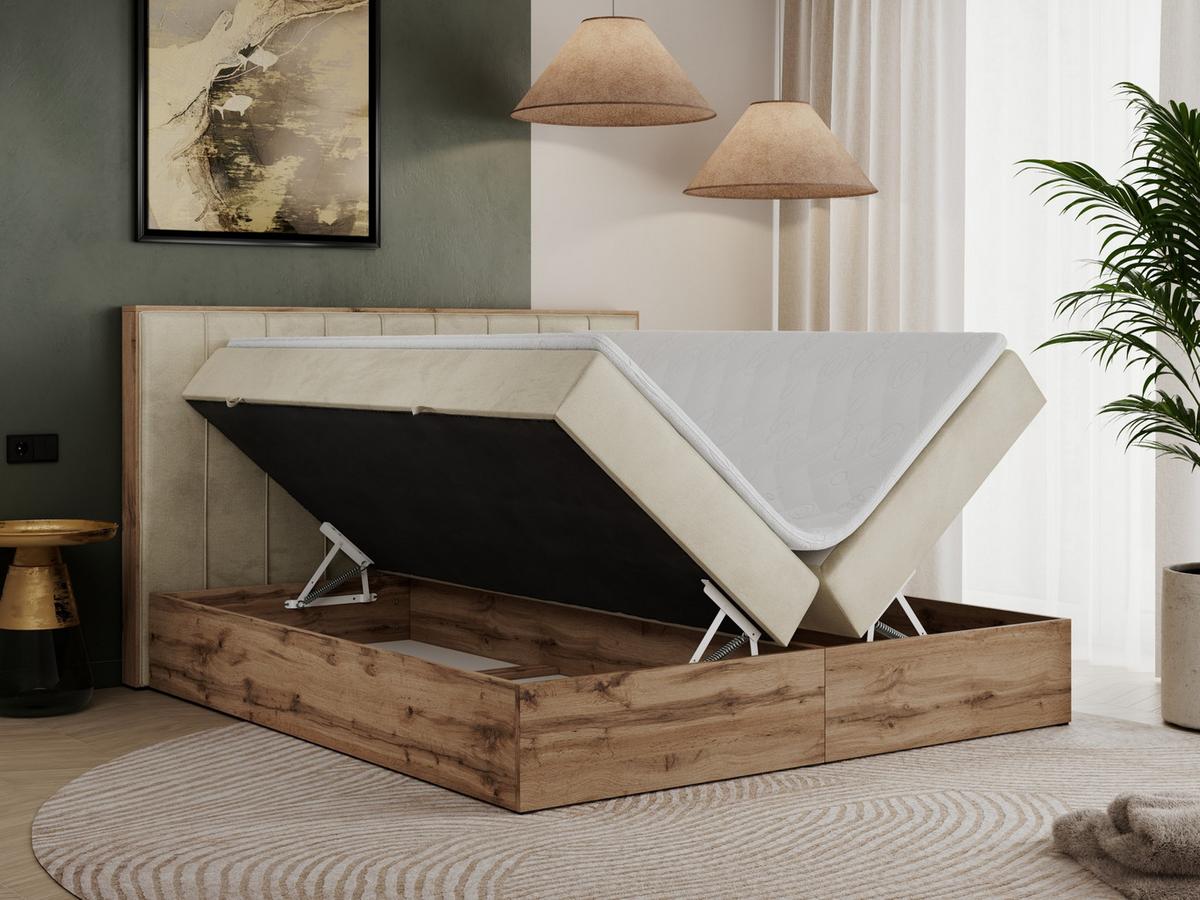 BOXBETT BELLISSIMO 200/200 Beige Velvet - H3 - Beige, Holz/Textil (200/200cm) - MKS