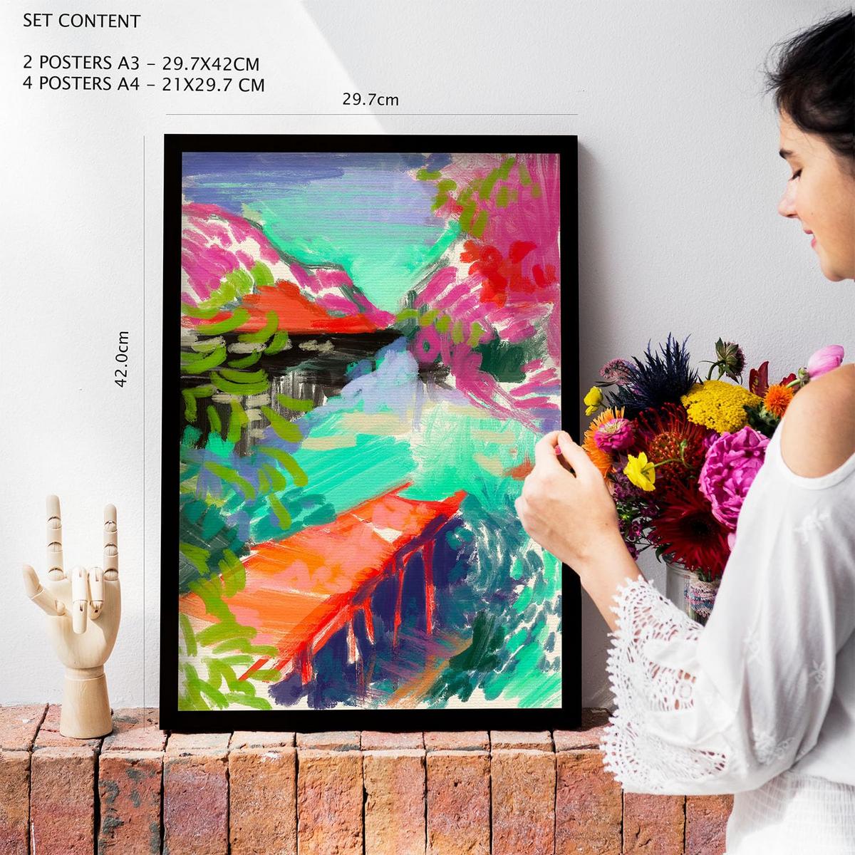 POSTER Set Mit 6 Essenz Der Natur In Kulissen Abstracts Ästhetische Dekorative Gemälde Für Ihr Wohnzimmer Zuhause A3 & A4 Schwarzer Rahmen - Schwarz, Papier (29/3cm) - Nacnic