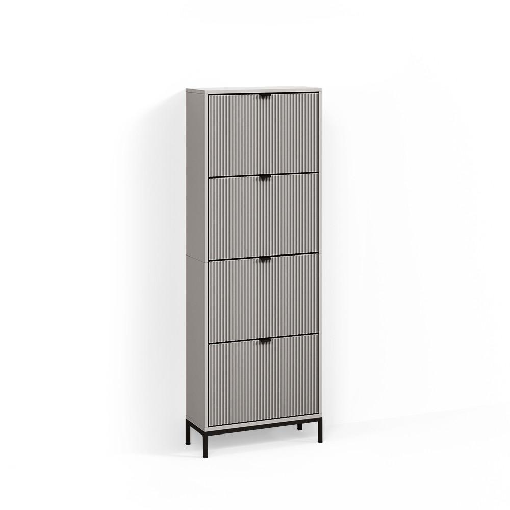 SCHUHKIPPER Aterno Grau 60 x 168 cm mit 4 Klappschubladen - Grau, Holzwerkstoff (60/168/24cm) - Livinity®