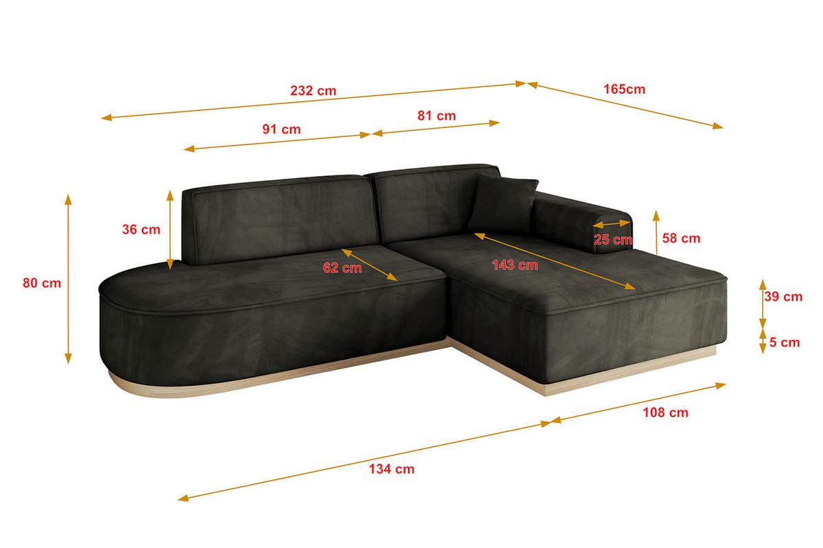 ECKSOFA Ottomane Rechts IREA-L1 - 232x165x80 cm Schwarz - Schwarz, Holzwerkstoff/Textil (232/165cm) - ALTDECOR
