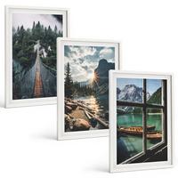 BILDER SET 3er Set - 40x60 cm Weißer Rahmen - Brücke, Wald, See, Boote, Berge - Weiß, Kunststoff (40/60cm) - TULUP