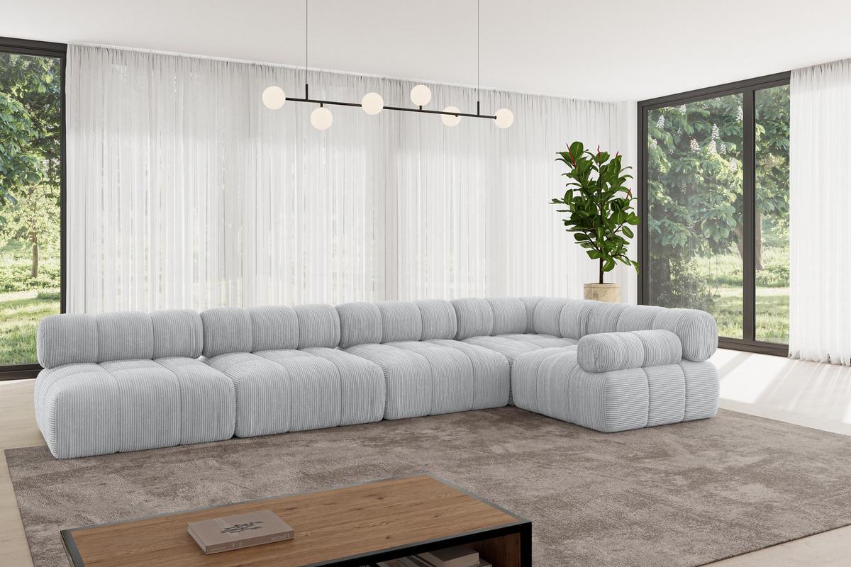 ECKSOFA modulares Sofa Mende-L3 - 380x190x70 cm Grau Cord - Grau, Holzwerkstoff/Textil (380/190cm) - ALTDECOR