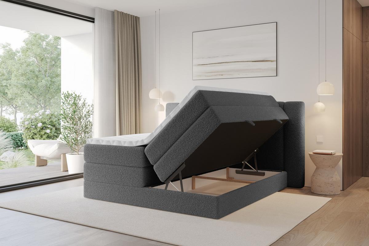 BOXSPRINGBETT mit Matratze H3/H4 - EVON KING - 180x200 cm Grau - Taupe, Holzwerkstoff (180/200cm) - ALTDECOR