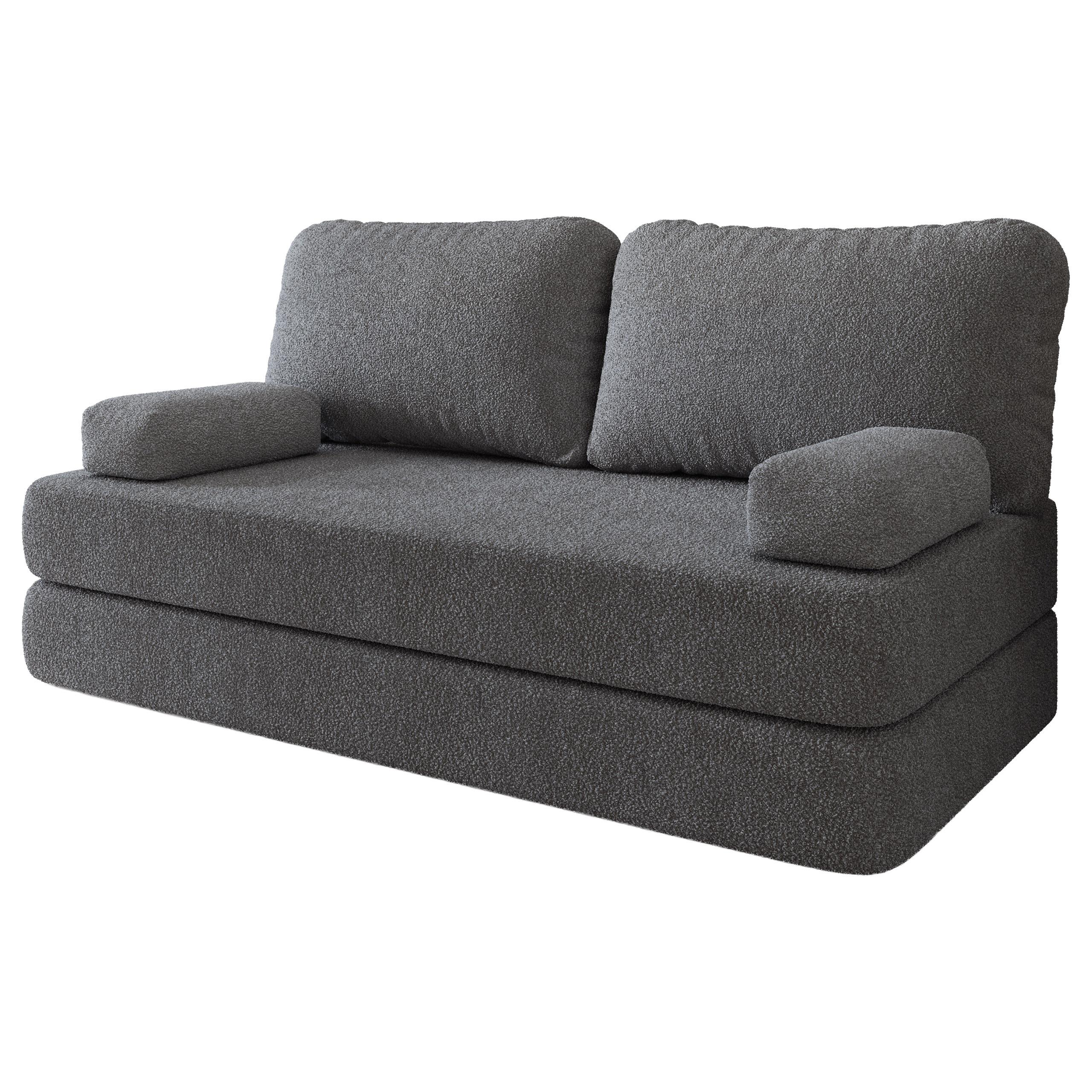 BETTSOFA NIKSI aus Schaumstoff Bucle-Stoff Grau Schlaffunktion - Grau, Textil (170/86/80cm) - MASSENO