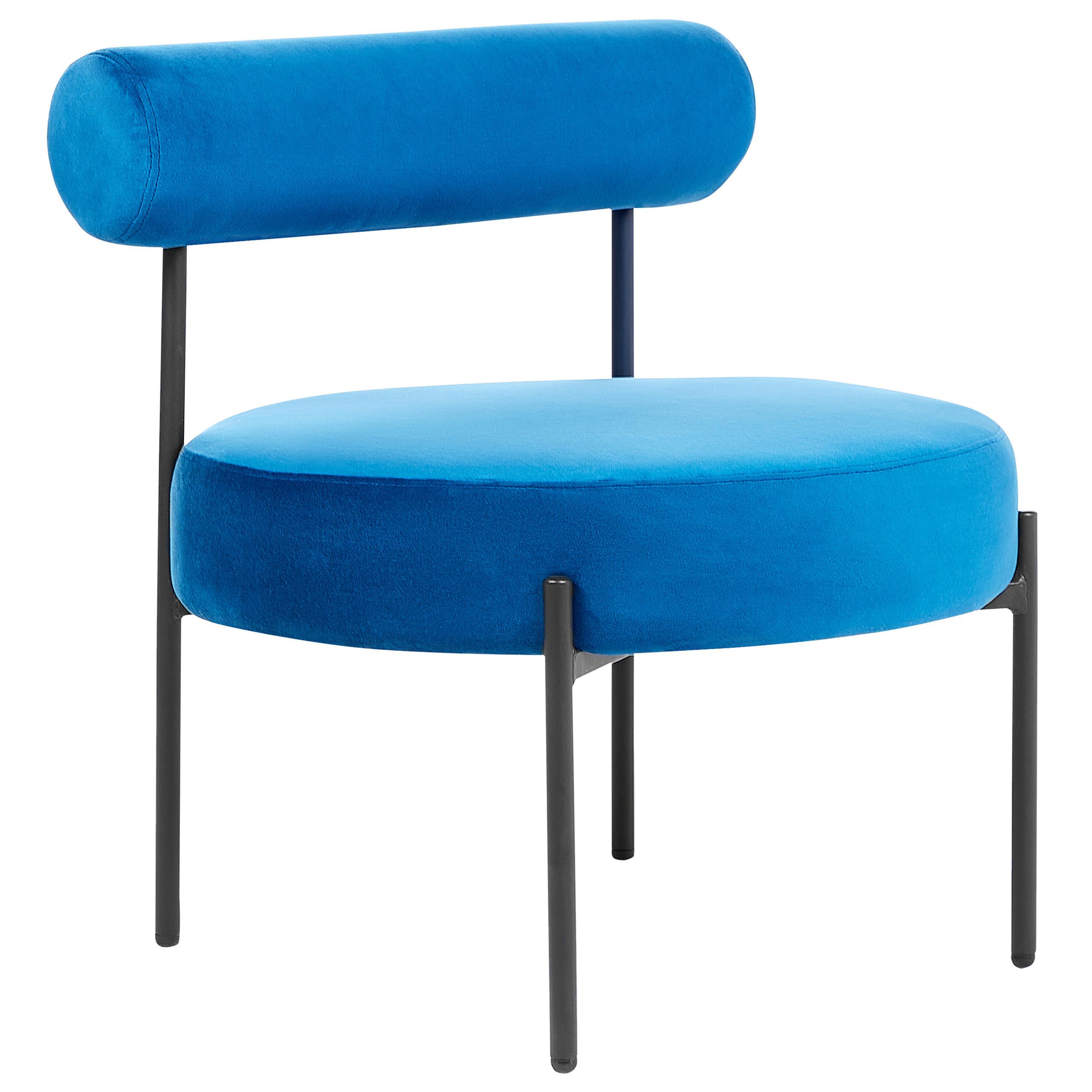 SESSEL Samtstoff Blau Alpha - Blau, Textil/Metall (60/66/60cm) - Beliani