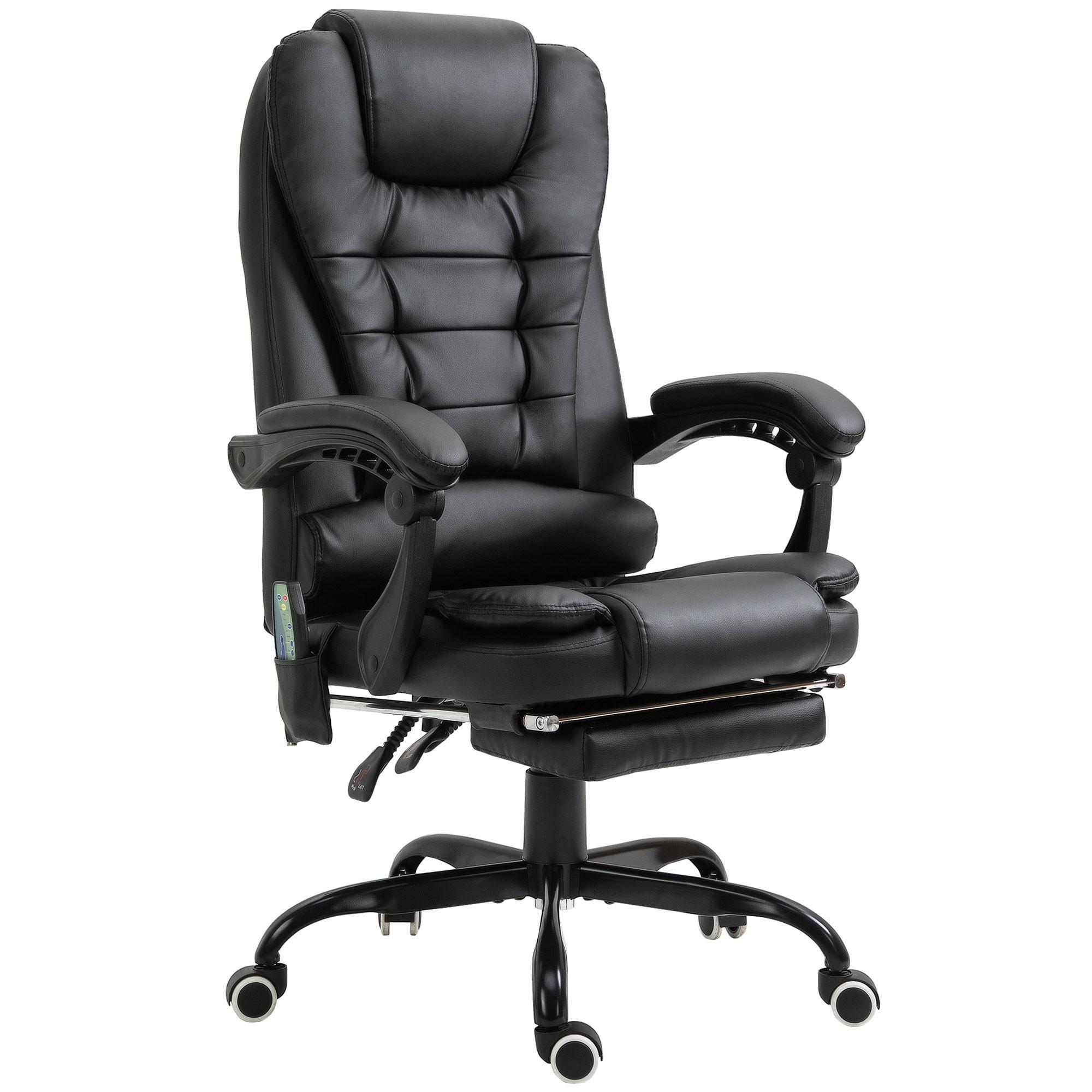 CHEFSESSEL Chefsessel mit Fußstütze Rückenpolster einstellbar PVC Schwarz - Schwarz, Kunststoff/Metall (79/121/67cm) - Vinsetto