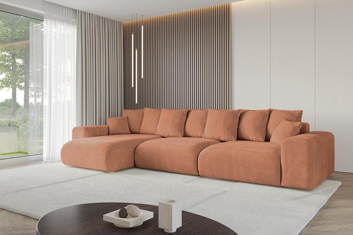 ECKSOFA Ottomane links ESKAR-L22 364x176x72 Koralle Velours - Koralle/Schwarz, Holzwerkstoff/Kunststoff (364/176cm) - ALTDECOR