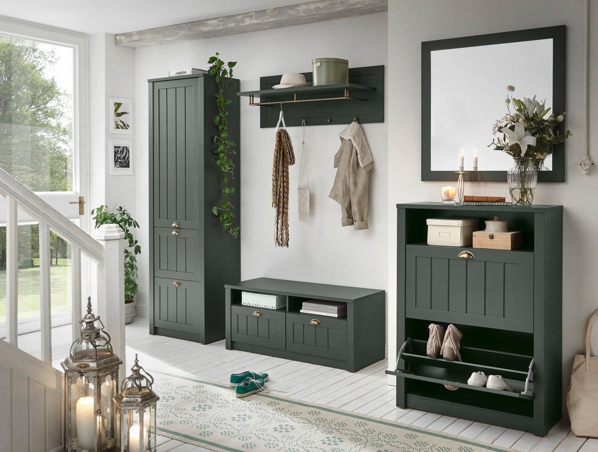SCHUHSCHRANK grün, Landhausstil, Flur Schuhkipper 80 x 112 cm - Dunkelgrün/Goldfarben, Holzwerkstoff/Kunststoff (80/112/36cm) - Furn.Design