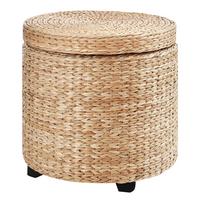 SITZHOCKER mit Stauraum Fußhocker Aufbewahrungsbox Stroh Rattan Khaki - Beige/Schwarz, Holz/Papier (43/43/43cm) - HOMCOM