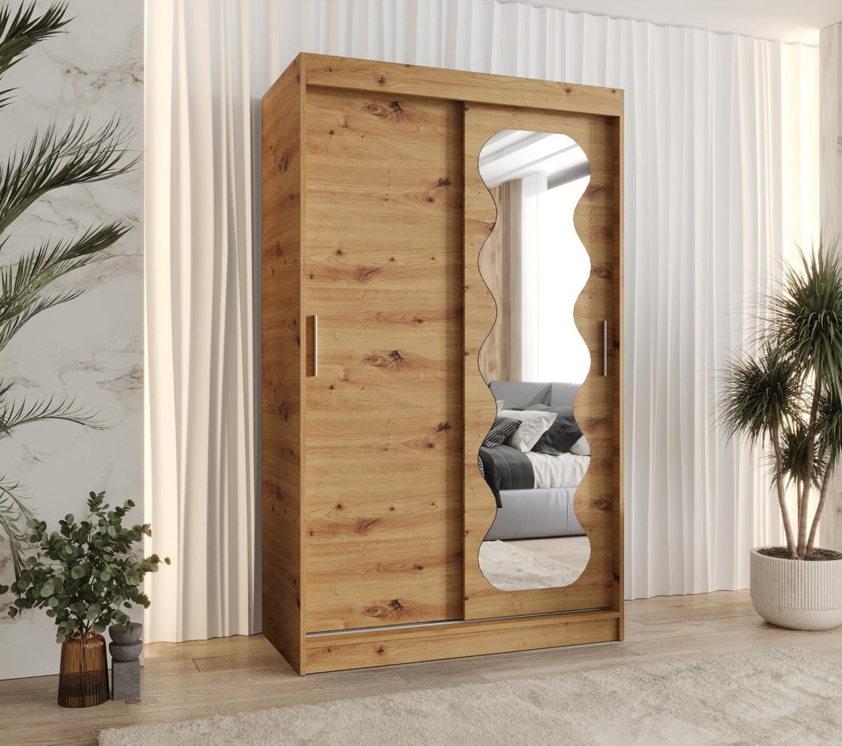 SCHIEBETÜRENSCHRANK mit Spiegel SPOTI 200/120/62 2-türig - Silberfarben/Eiche Artisan, Holz (120/200/62cm) - MÖBEL KRYSPOL