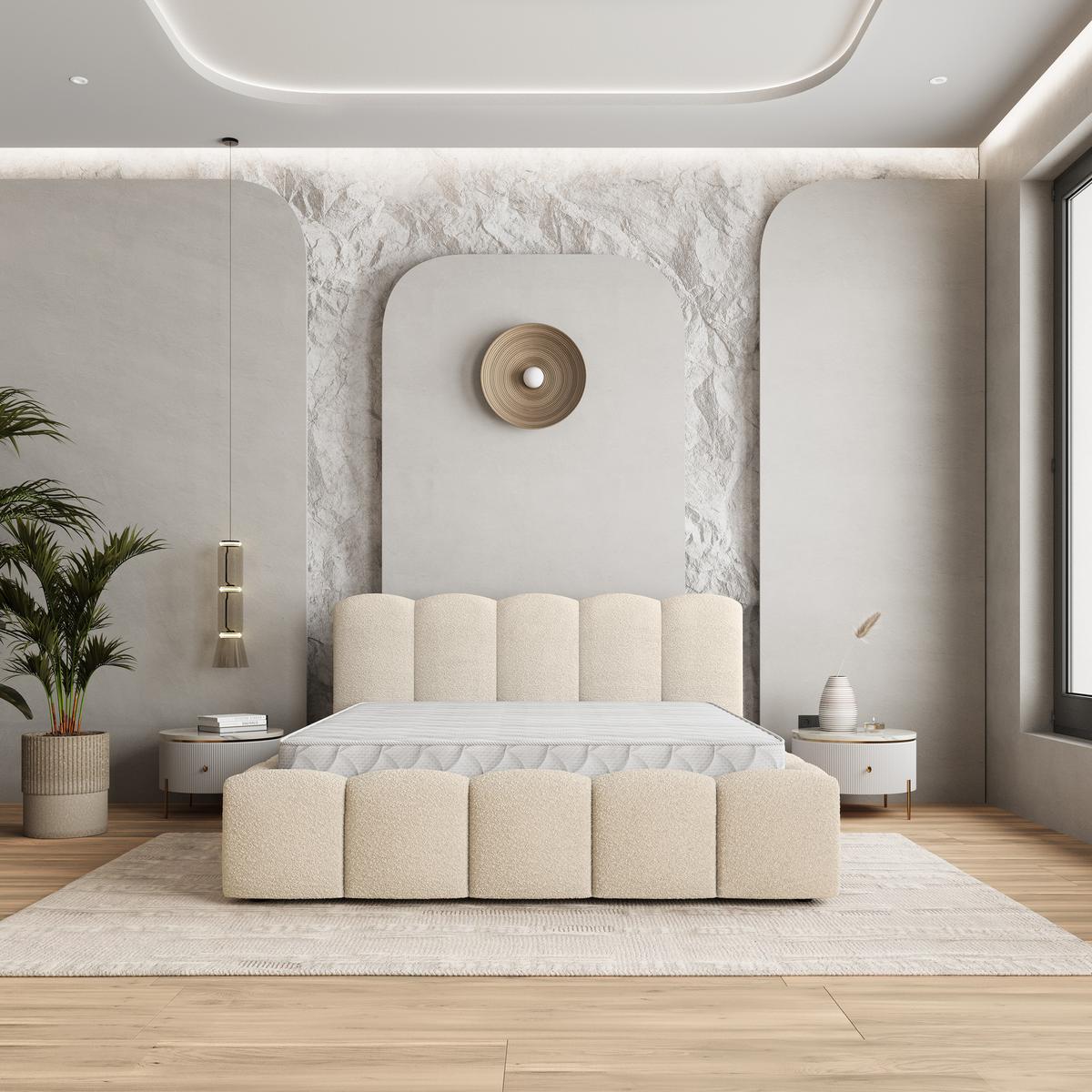 POLSTERBETT FALINA Q 200x200 cm mit Bettkästen - Creme - Creme, Holz/Textil - MASSENO