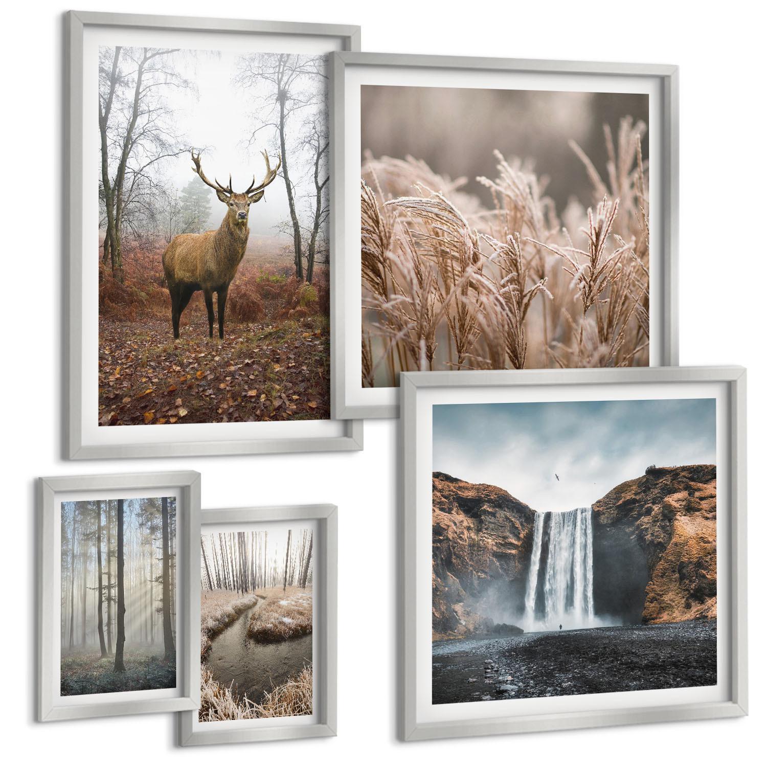 BILDER SET 5er Set - 50x50 cm & 20x30 cm & 40x60 cm Silberner Rahmen - Die charmanten Straßen der Hafenstädte - Silberfarben, Kunststoff (40/60cm) - TULUP