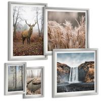 BILDER SET 5er Set - 50x50 cm & 20x30 cm & 40x60 cm Silberner Rahmen - Die charmanten Straßen der Hafenstädte - Silberfarben, Kunststoff (40/60cm) - TULUP
