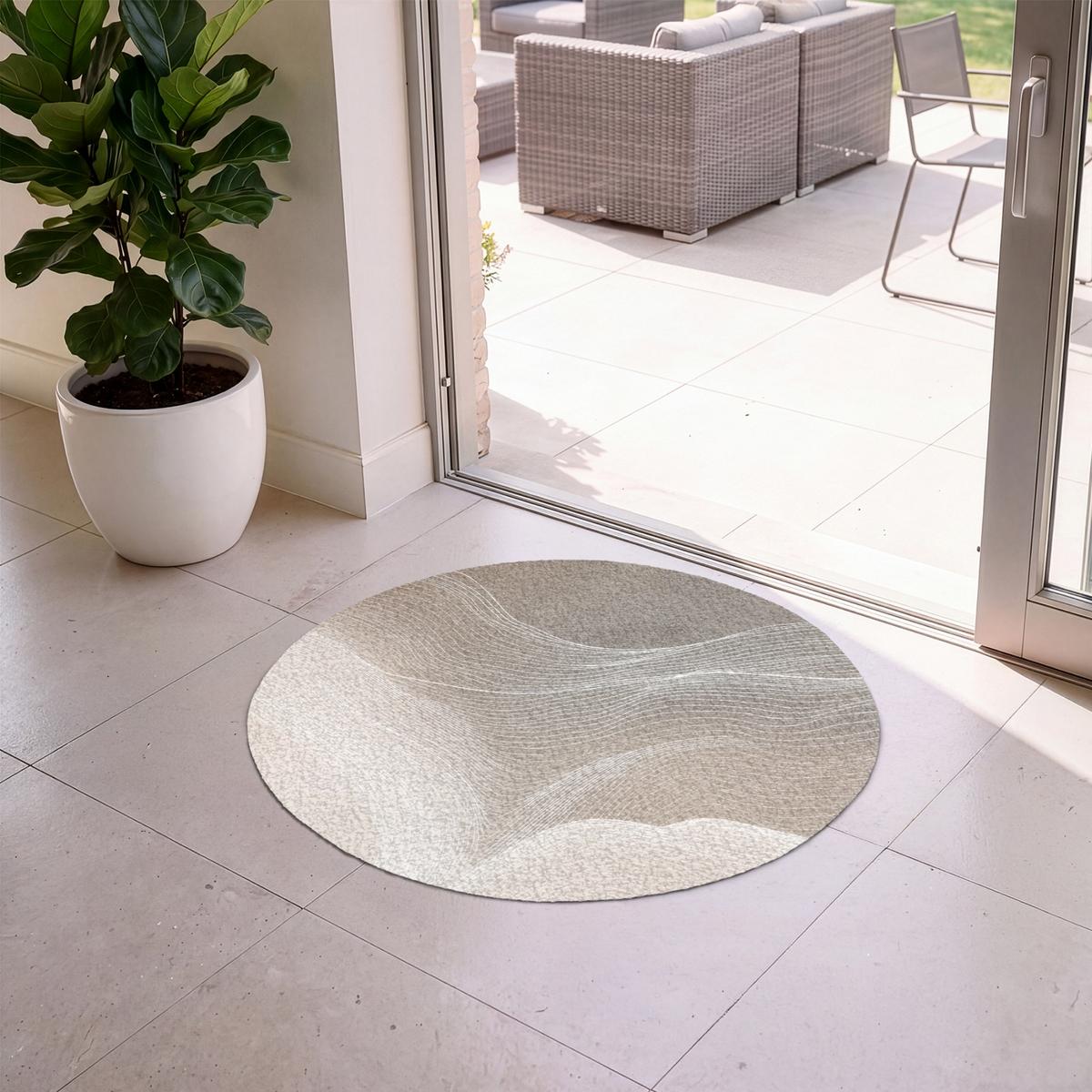 FUSSMATTE Wellenlinien - Luftströme - Harmonisch Schmutzfänger 90x90 cm - Beige, Kunststoff (90/0.4cm) - MuchoWow