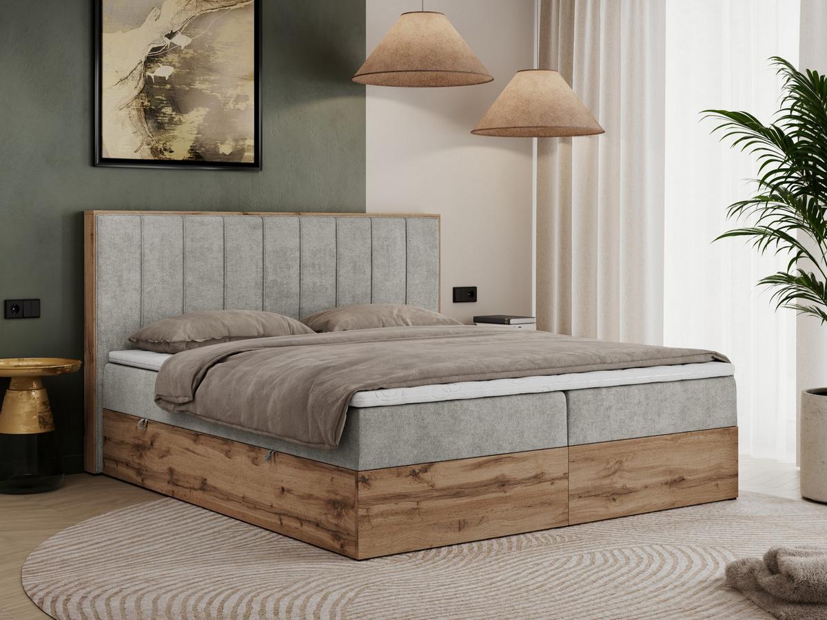BOXBETT BELLISSIMO 200/200 Hellgrau Struktur - H4 - Hellgrau, Holz/Textil (200/200cm) - MKS