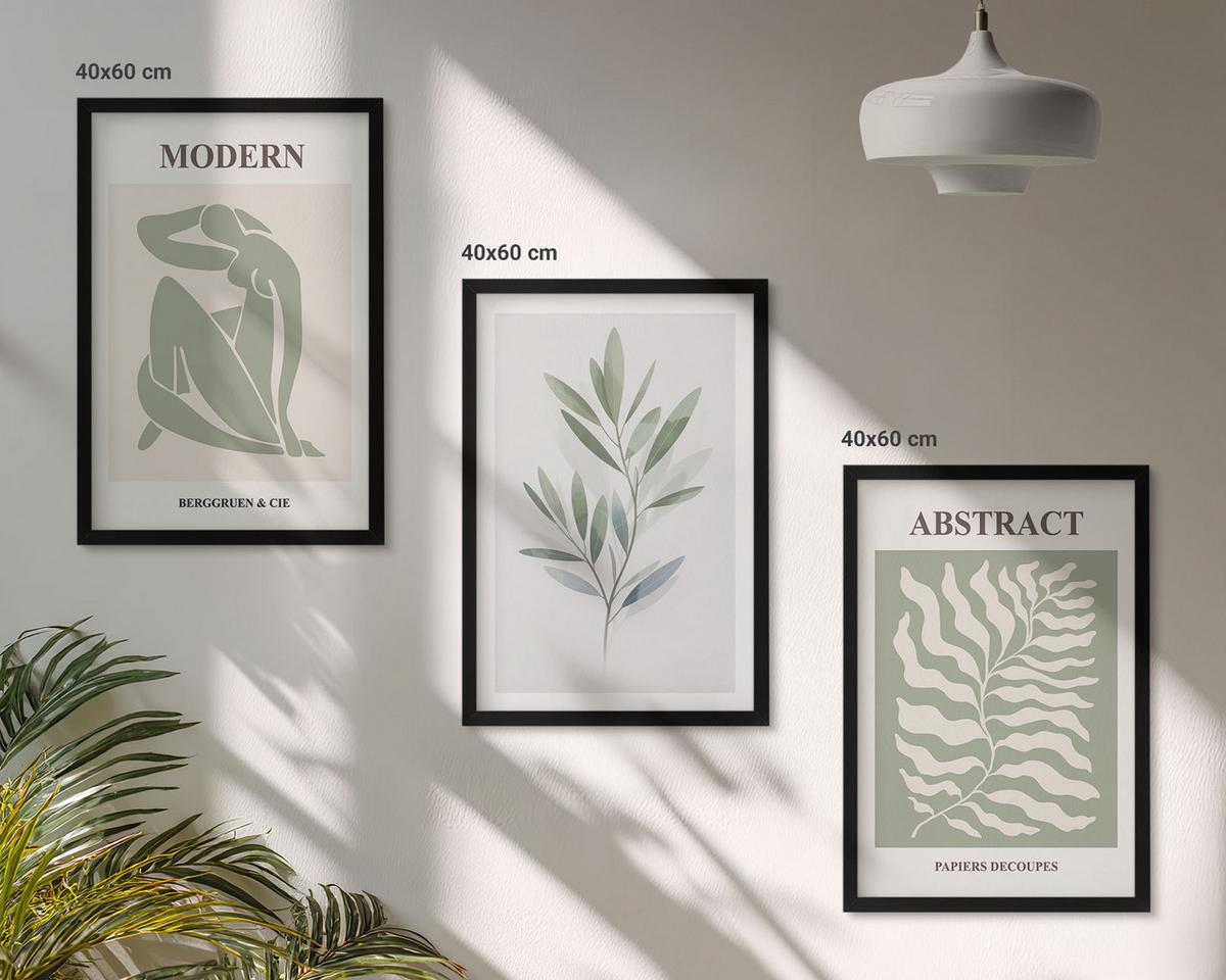 BILDER SET 3er Set - 40x60 cm Schwarzer Rahmen - Matisse Aquarell Boho-Design - Schwarz, Kunststoff (40/60cm) - TULUP