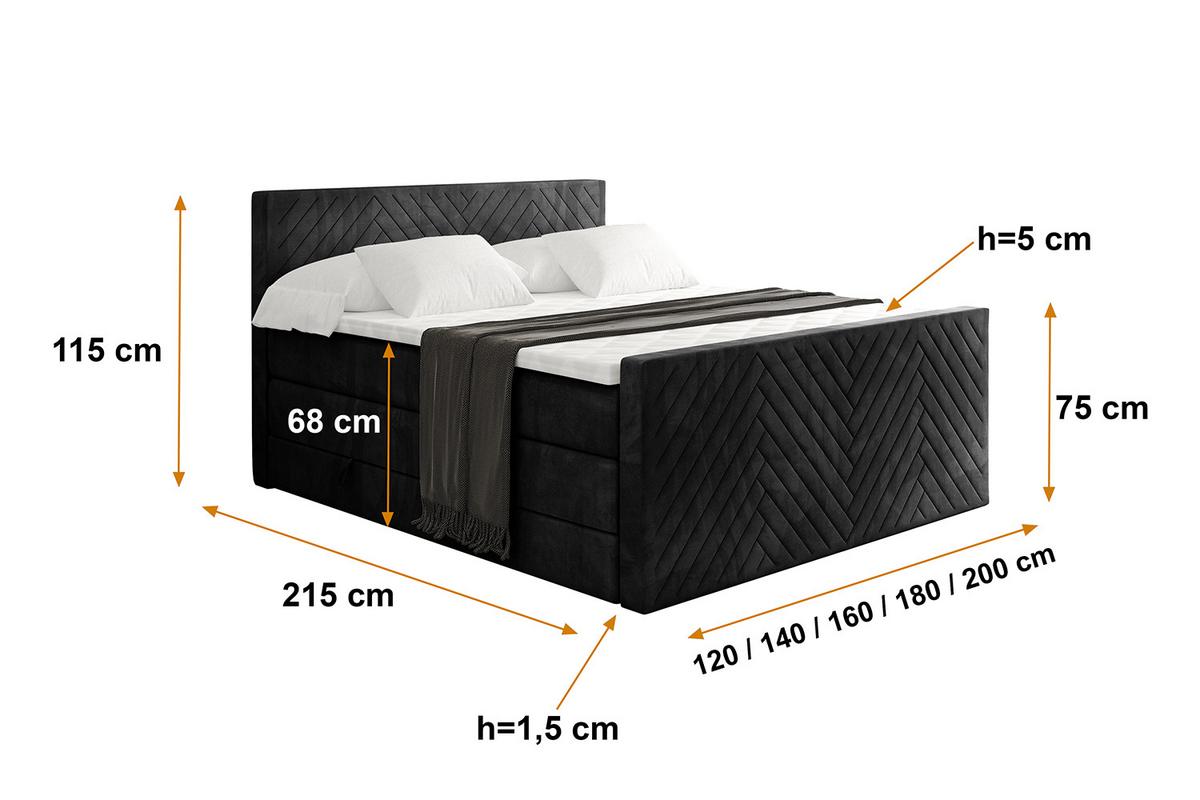 BOXSPRINGBETT mit Matratze und Lattenrost - VEXA-Z KING-120x200 - Schwarz Casablanca - Schwarz, Holzwerkstoff (120/200cm) - ALTDECOR