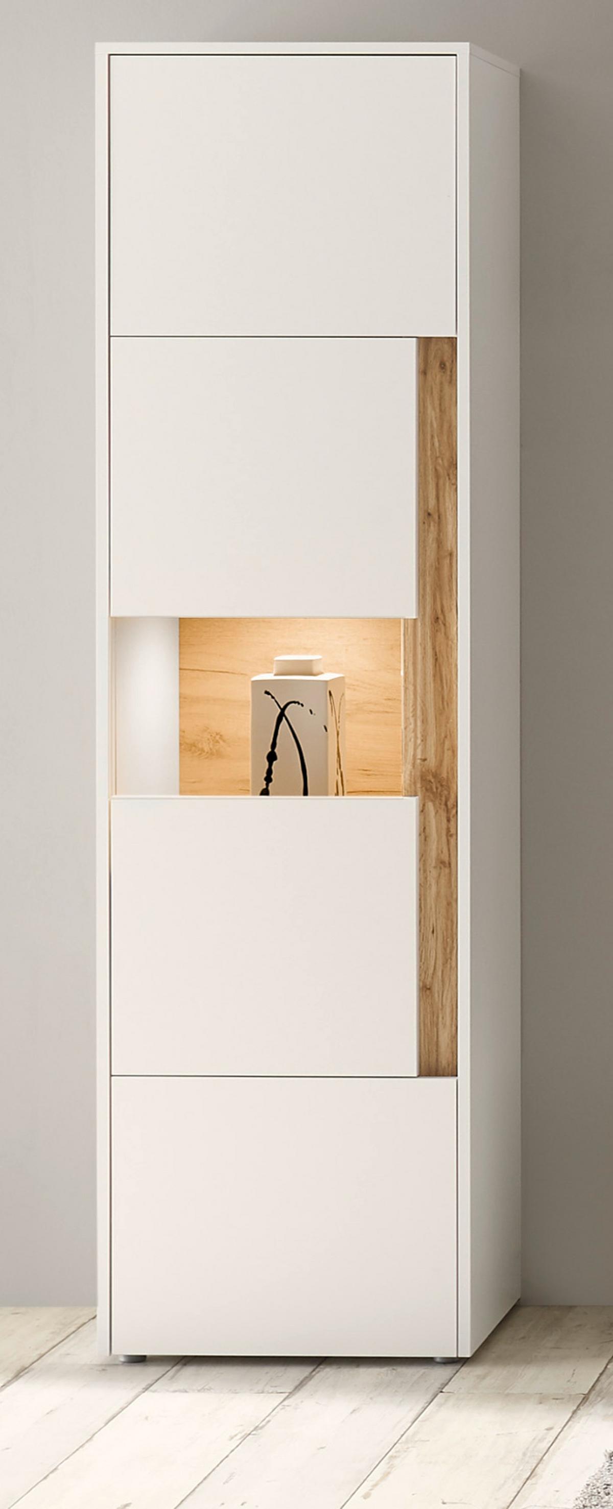 AKTENSCHRANK Weiß matt, Eiche Wotan 50 x 200 cm, Büroschrank mit viel Stauraum und 5 OH - Eichefarben/Eiche Wotan, Glas/Holzwerkstoff (50/200/40cm) - Furn.Design
