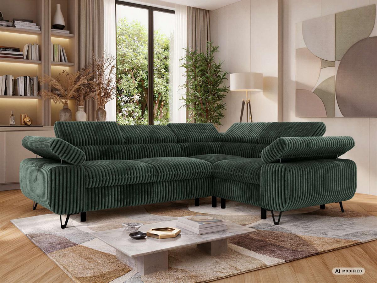 ECKSOFA ORSO L Dunkelgrün Cord - Rechts Seite - Dunkelgrün/Schwarz, Textil/Metall (268/197cm) - MKS