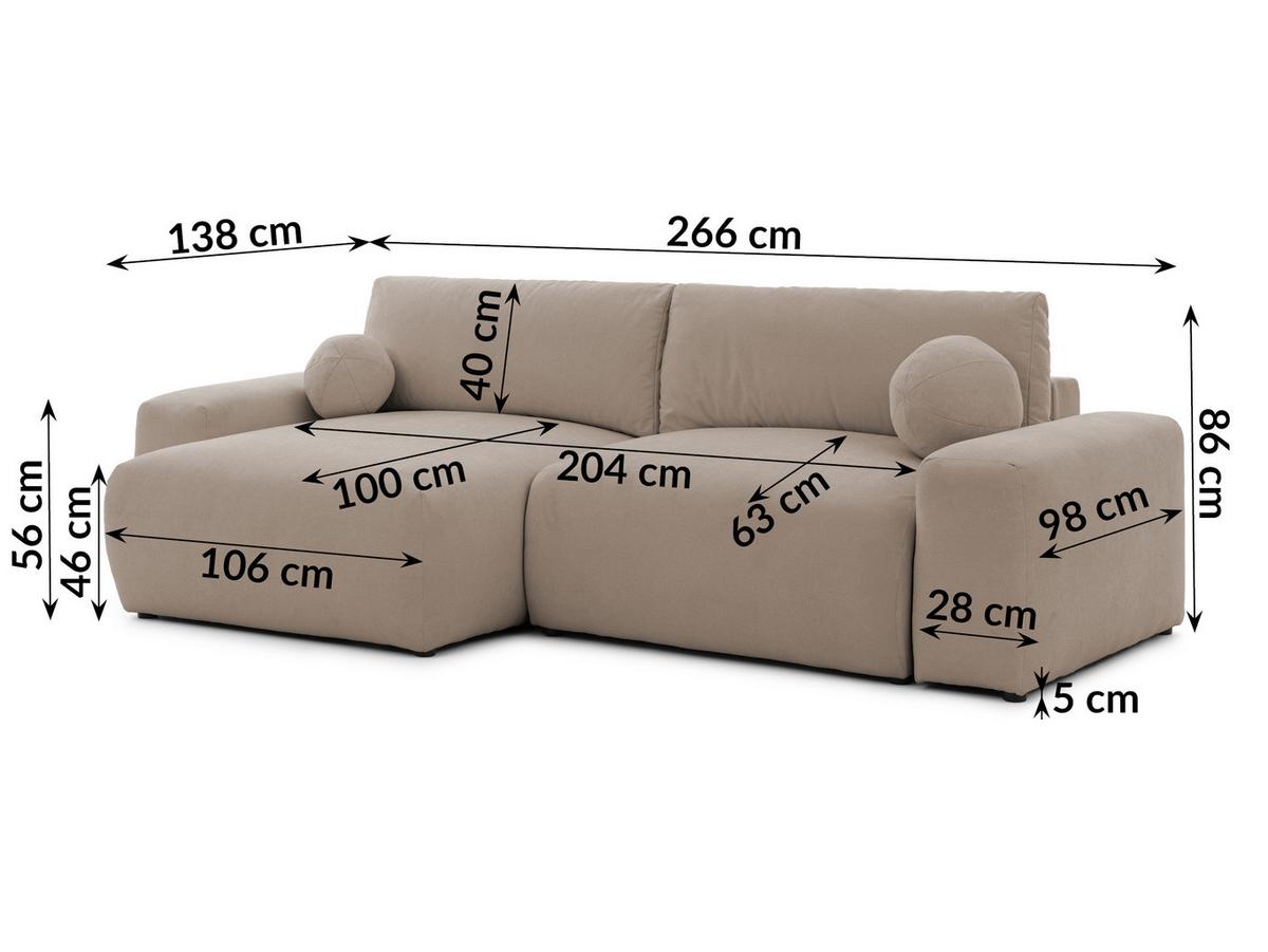 ECKSOFA Puffy mit Schlaffunktion und Bettkasten - besonders weich und puffig aus Greige Webstoff - Ottomane links - Greige/Schwarz, Holz/Kunststoff (138/266cm) - S-Style Möbel