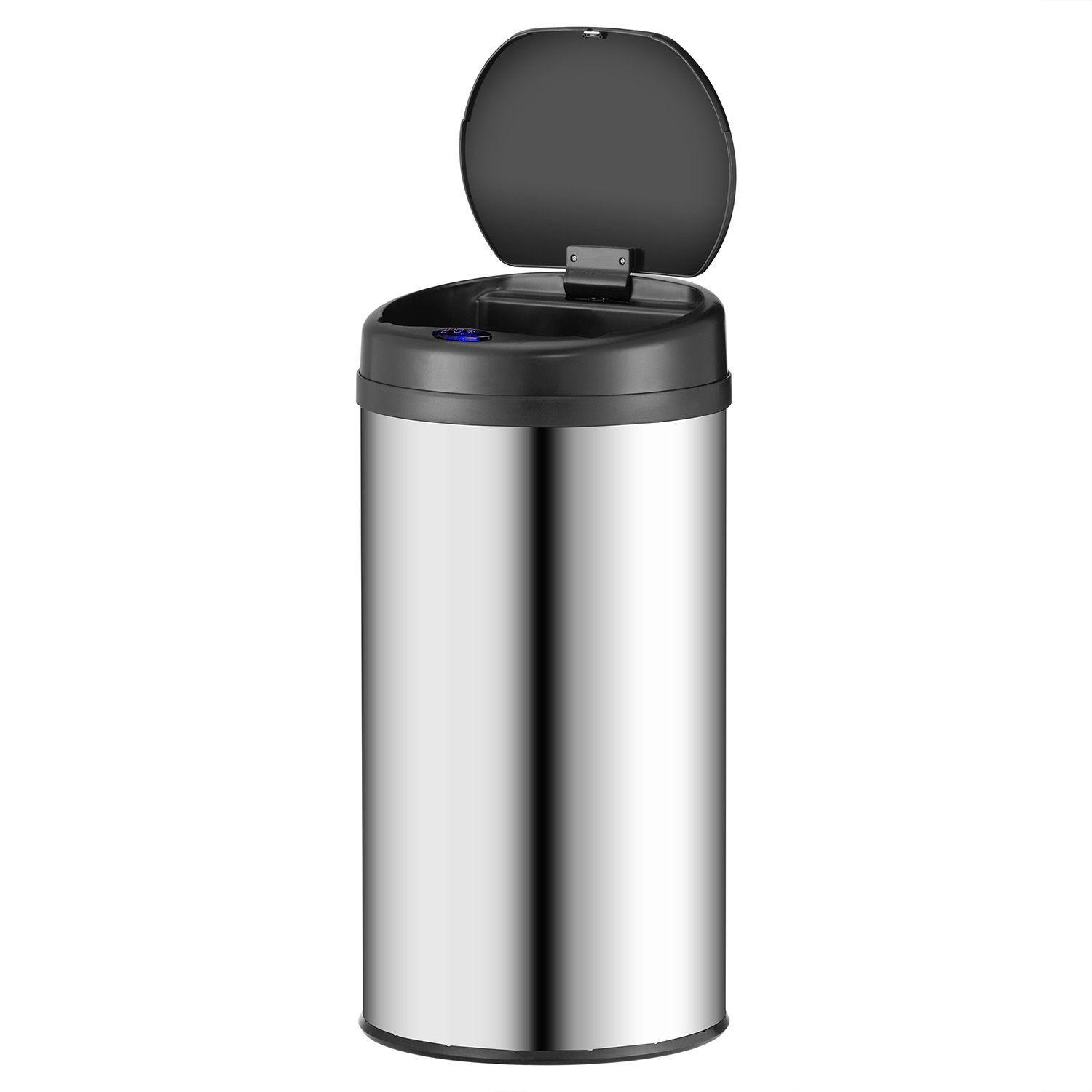 MÜLLEIMER rund 40L silber mit Sensor - Silberfarben, Metall (31/68/31cm) - Juskys