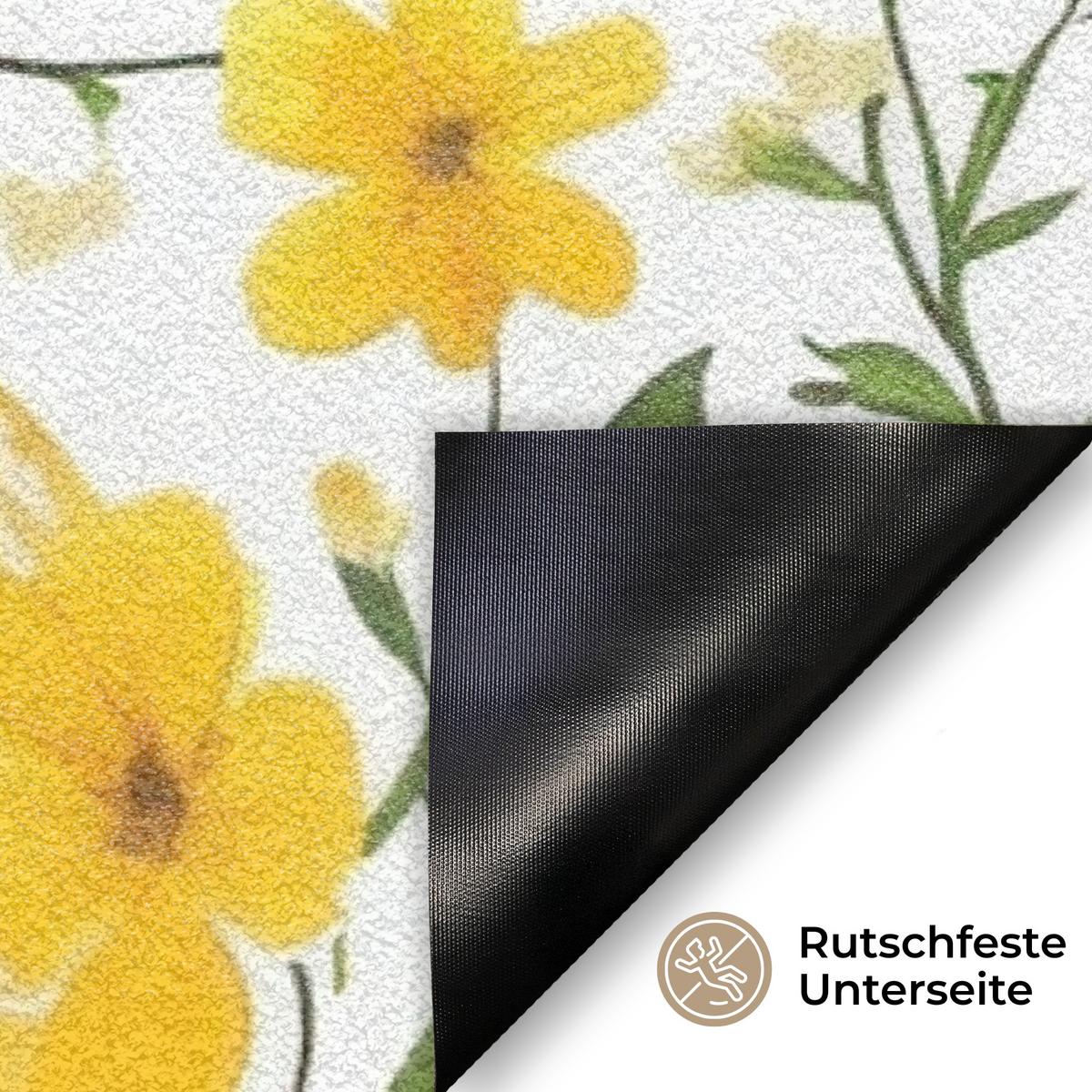 FUSSMATTE Blumen - Ostereier - Gelb Teppichmatte 90x60 cm - Gelb, Kunststoff (60/90cm) - MuchoWow