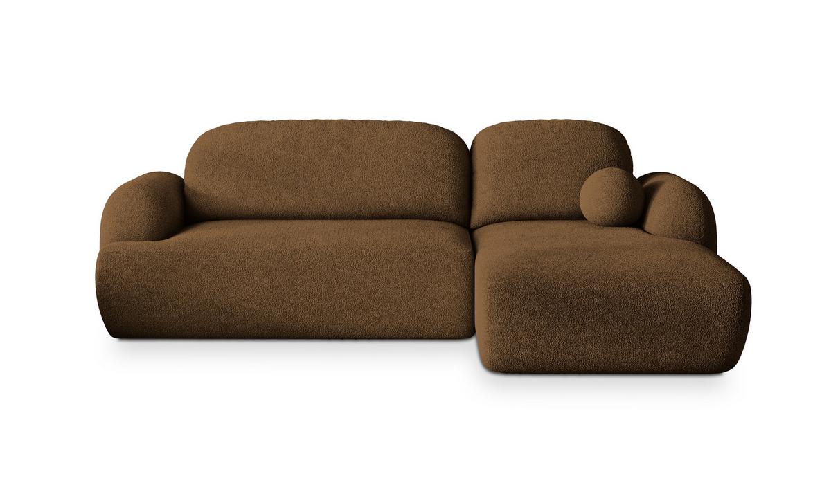 ECKSOFA MODENZA N R-S Braun Boucle-Stoff mit Schlaffunktion - Schwarz/Braun, Holz/Kunststoff (266/148cm) - MASSENO