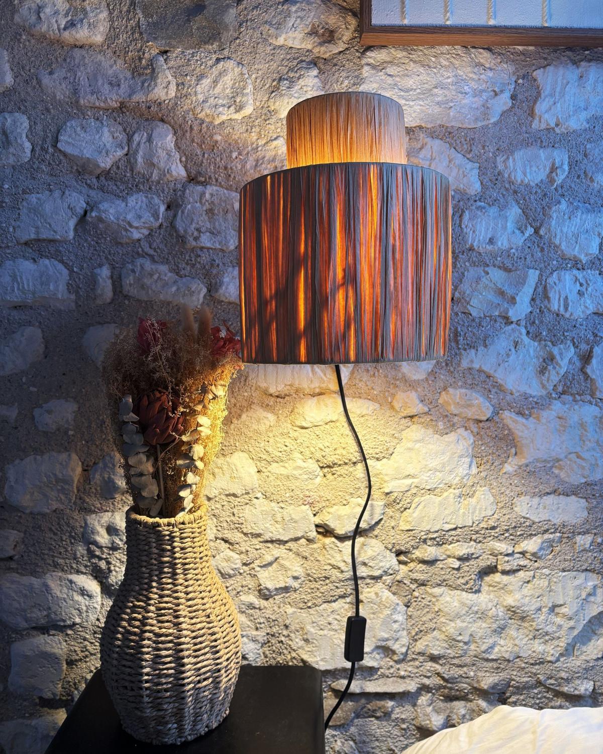 WANDLAMPE 2er Set Naturfarben/Schwarz Shinfa - Schwarz/Naturfarben, Naturmaterialen (30/30/23cm) - Beliani