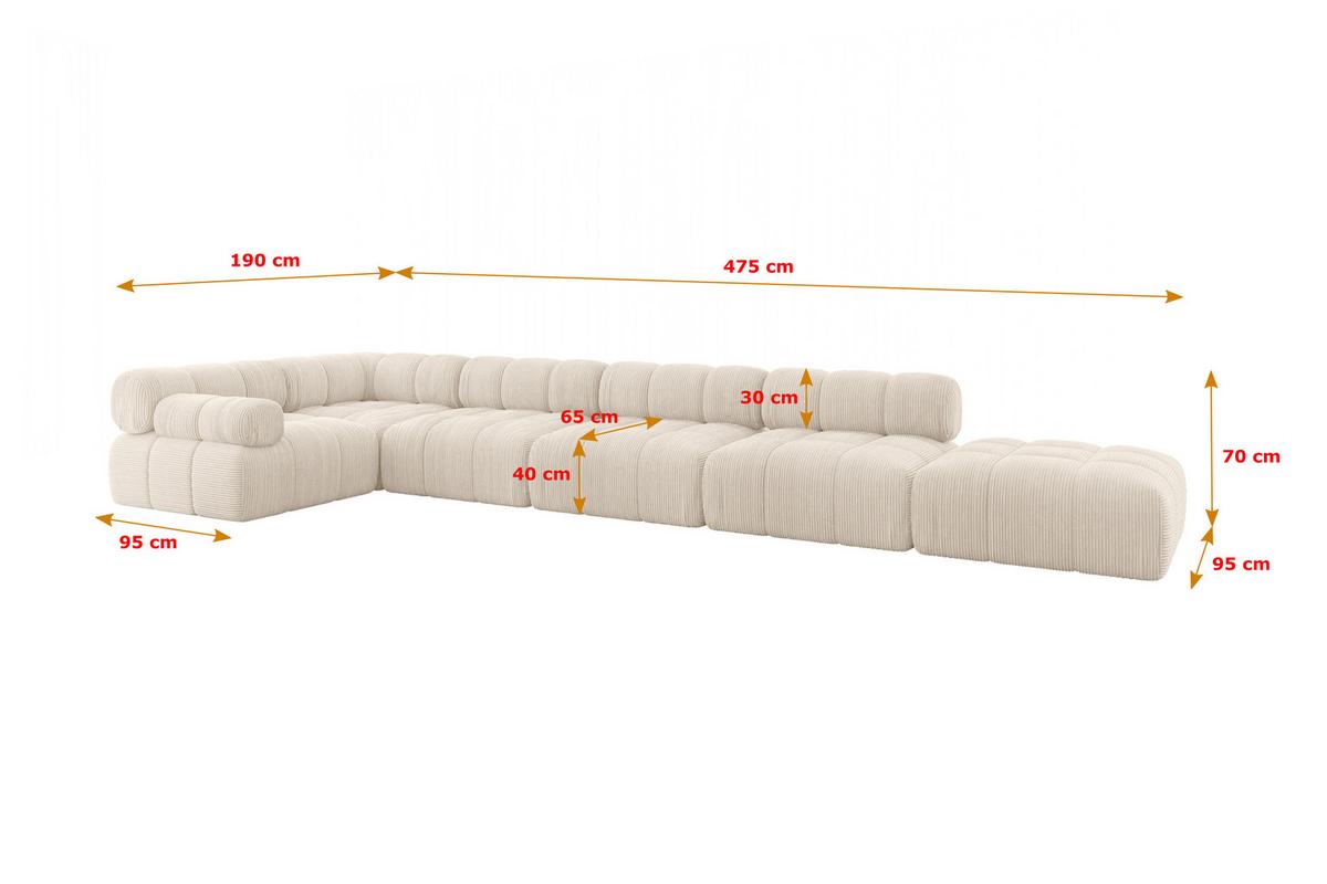 ECKSOFA modulares Sofa Felto-L3 - 475x190x70 cm Beige Cord - Beige, Holzwerkstoff/Textil (475/190cm) - ALTDECOR